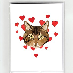 Tabby Korthaar Kat & Harten Wenskaart, Katten Grappige Honden Aquarel Illustratie Tekening Originele Leuke Liefde Valentijn