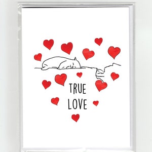 True Love Cat Sleeping Watercolor Style Aquarelle Carte de voeux Drôle de propriétaire de chat mignon