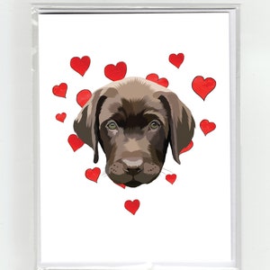 Bruine Labrador Puppy & Harten Wenskaart, Katten Grappige Honden Aquarel Illustratie Tekening Originele Leuke Liefde Valentijn