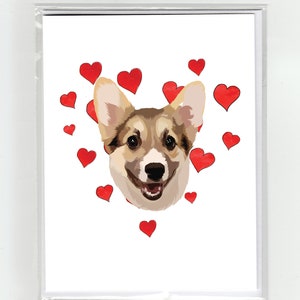 Corgi Hond & Harten Wenskaart, Katten Grappige Honden Aquarel Illustratie Tekening Originele Cute Love Valentine