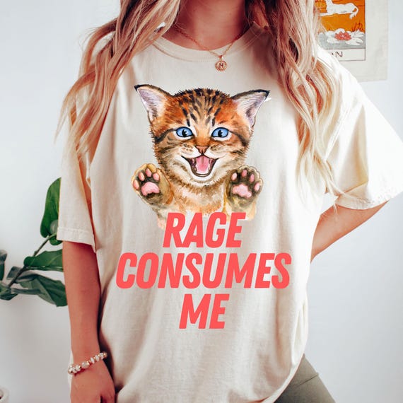 Rage Consumes Me Kitten T Shirt, Trendy Oversized, Comfort Colors - Main Image