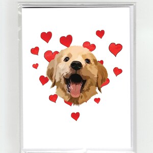 Golden Retriever Puppy & Hearts Wenskaart, Katten Grappige Honden Aquarel Illustratie Tekening Originele Leuke Liefde Valentijn