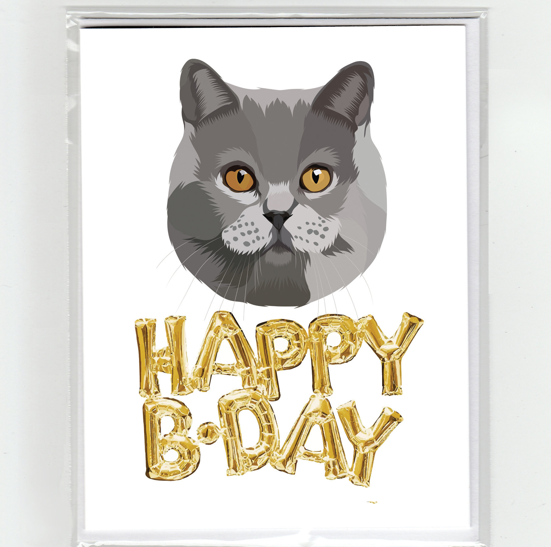 British Shorthair Cat and Gold Balloons Happy Birthday - Etsy France