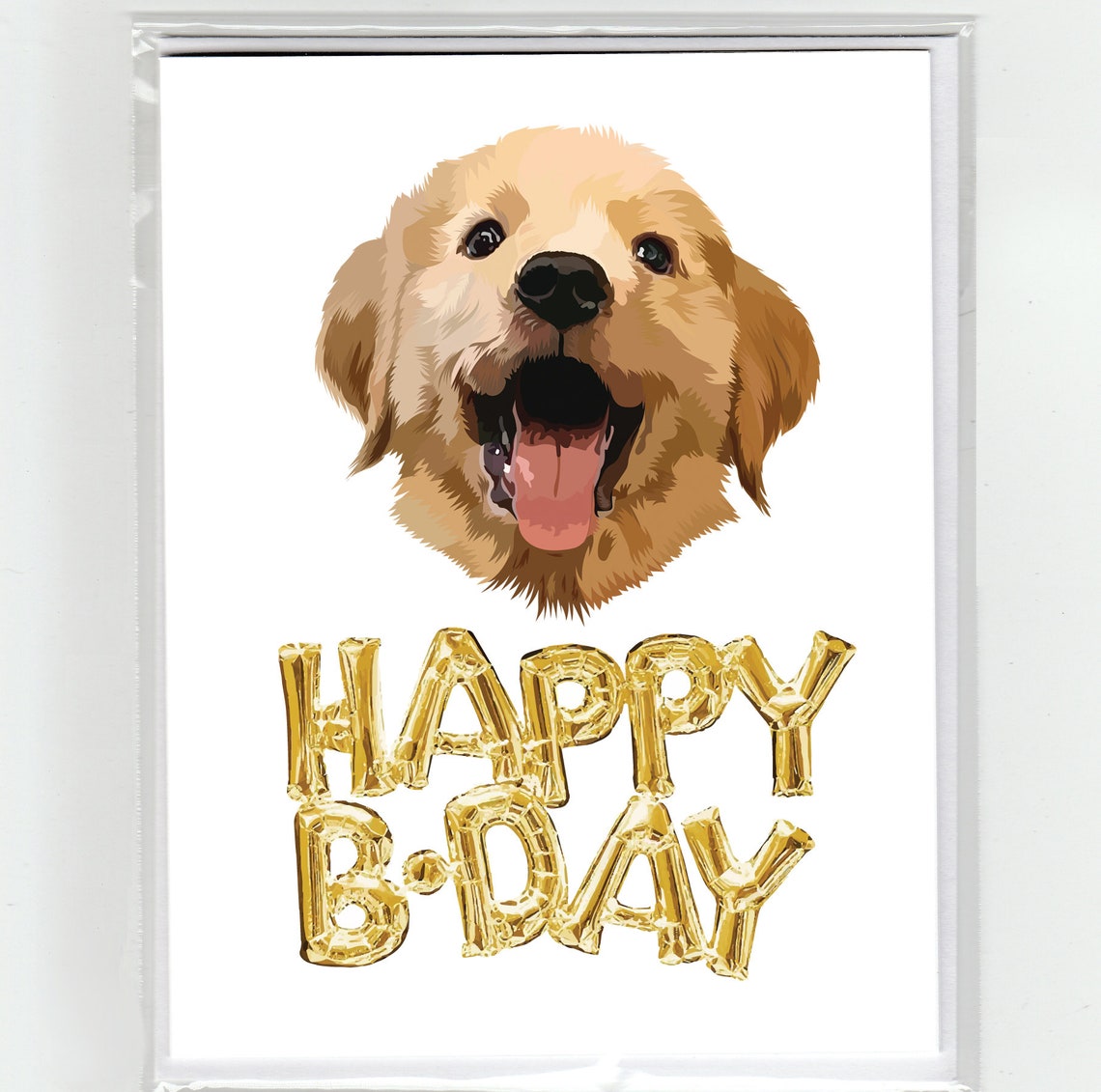 Golden Retriever Puppy Happy Birthday & Gold Balloons Greeting Card