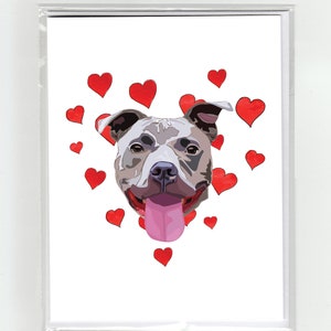 Grijze Pitbull Hond & Harten Wenskaart, Katten Grappige Honden Aquarel Illustratie Tekening Originele Leuke Liefde Valentijn