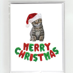 Gato Tabby Gatinho Feliz Natal Cartão de Saudação Gatos Engraçado Língua de Gato Chapéu de Papai Noel Balões Pelo Curto