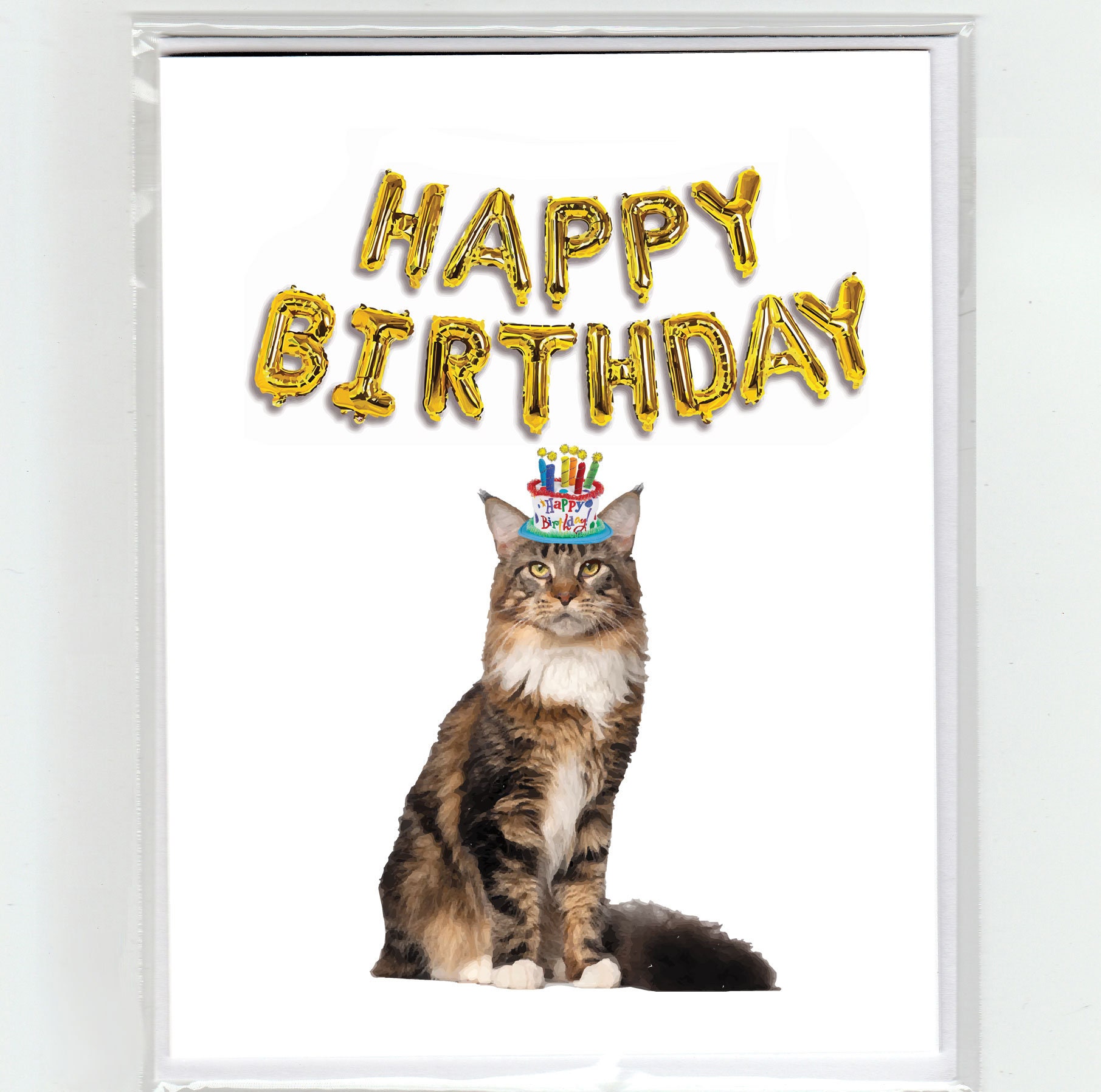 Maine Coon Cat & Balloons Happy Birthday Greeting Card Party Etsy