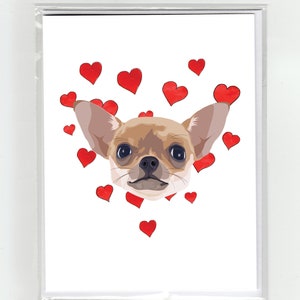 Carte de voeux chien chihuahua & coeurs, chats drôles de chiens illustration aquarelle dessin original mignon amour Saint-Valentin, cadeau pour elle