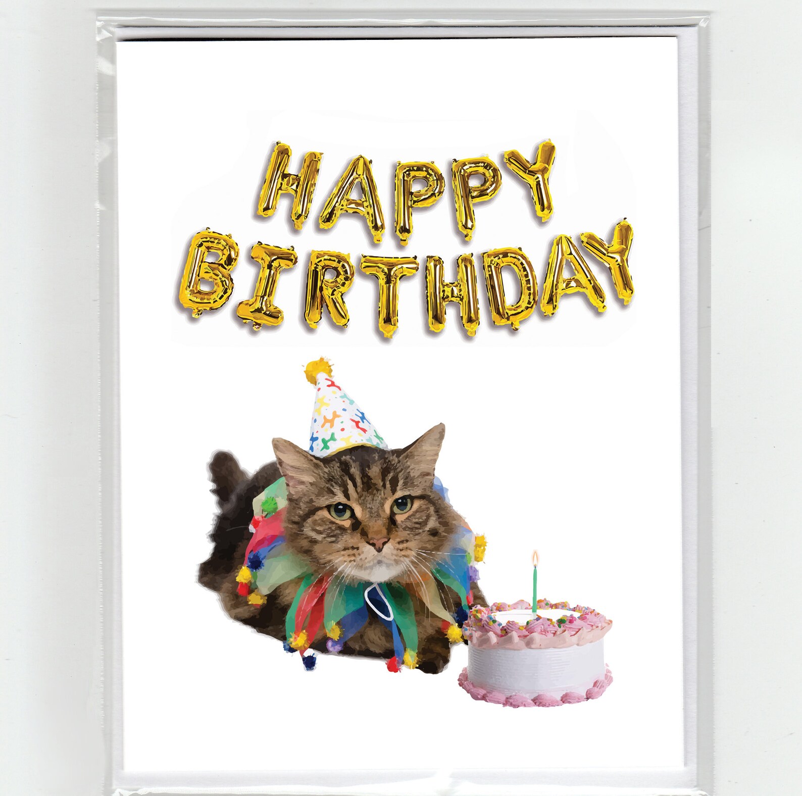 Tabby Cat & Balloons Happy Birthday Greeting Card Party Hat - Etsy