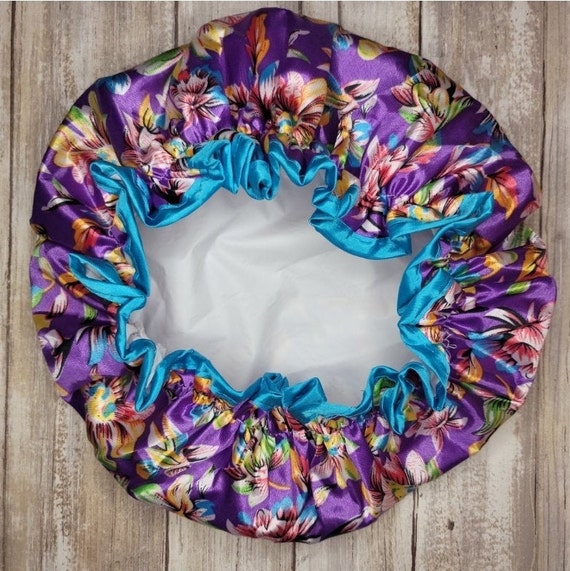 Reusable Purple Floral Shower Cap