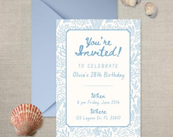 Coastal Birthday Invitation Template | Ocean Theme (Canva, Digital)
