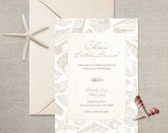 Seashell Birthday Invite Template | Coastal Party (Canva Digital)