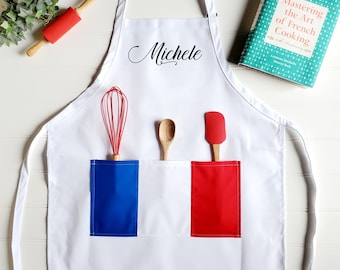 Personalized Apron with 3 Pockets France Flag, French Gift