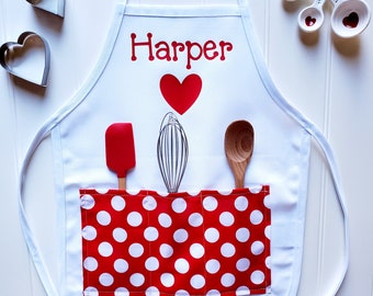 Personalized Kids Valentine Apron, Red Heart, Custom Name