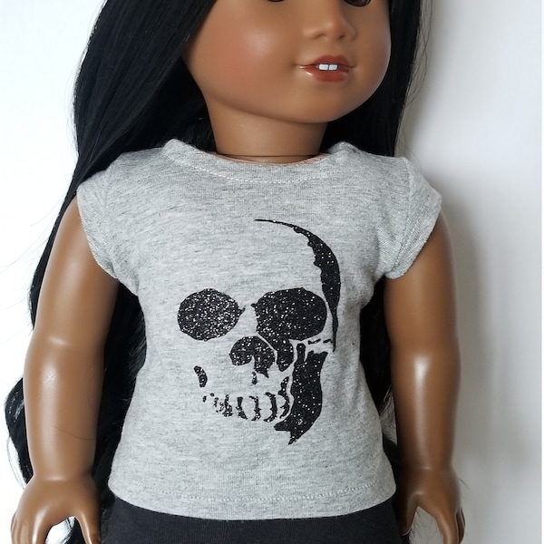 Glitter Broken Skull  -Graphic Tee for 18-19.5  inch Dolls such as American Girl Dolls, GOTZ and HerStory