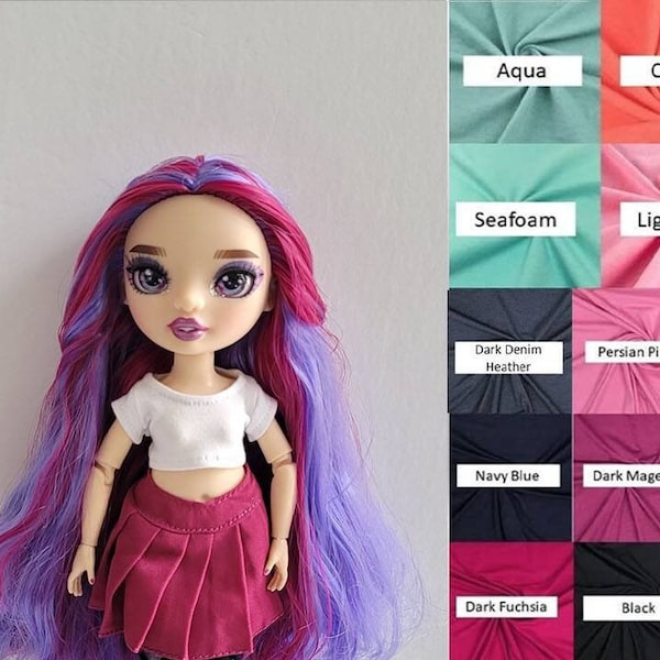 Cropped T- Shirt Made to fit Rainbow High Dolls - Choose Color- Made to Order