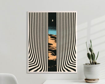 Desert Moon Art Print, Psychedelic Poster, Surreal Artwork, Trippy Wall Art, Collage Print, 8x10, 11x14, UNFRAMED