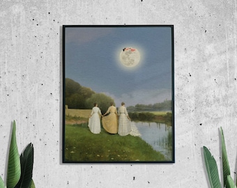 Moonlight Collage Poster, Retro Print, Soft Artwork, Surreal Wall Print, Trendy Wall Art, Cute Decor, Pastel Poster, UNFRAMED