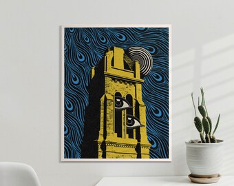 Tower Art Print, Psychedelic Poster, Trippy Wall Art, Surreal Artwork, Collage Print, 8x10, 11x14, UNFRAMED