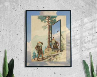 Reflection Vintage Illustration, Retro Art Print, Collage Prints, Sky Poster, Nature Wall Art, 8x10, 11x14, UNFRAMED