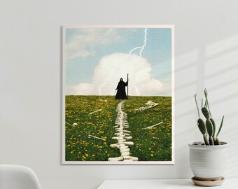 Reaper Surreal Poster, Trippy Art, Retro Wall Art, Collage Print, Psychedelic Artwork, Boho Wall Print, 60s Poster, Spooky Decor, UNFRAMED