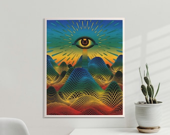Rainbow Mountain Print, Spiritual Wall Art, Surreal Art, Psychedelic Poster, Colorful Art, Trippy Print, Collage Artwork, UNFRAMED