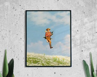 Cowboy Retro Print, Psychedelic Art, Trippy Wall Art, Funky Poster, Sci-fi Artwork, Surreal Print, Vintage Artwork, UNFRAMED