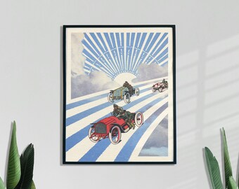 Racing  Retro Poster, Trippy Artwork, Surreal Print, Calm Wall Art, 8x10, 11x14, UNFRAMED