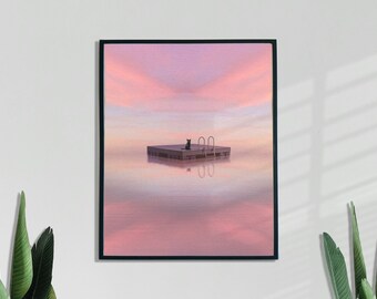 Tranquil Cat Print, Black Cat Art, Cute Artwork, Kitten Home Decor, Trendy Art Print, Pastel Wall Art, 8x10, 11x14, Unframed