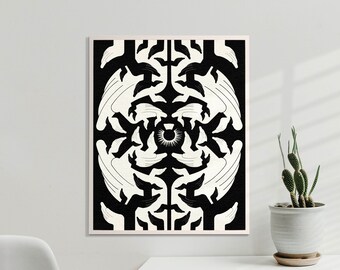 Hands Trippy Art Print, Psychedelic Wall Art, Black And White Poster, Boho Decor, Collage Artwork, Retro, 8x10, 11x14, UNFRAMED