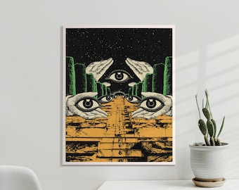 Eyes Psychedelic Art, Meditation Print, Trippy Poster, Retro Wall Art, Spiritual Artwork, 8x10, 11x14, UNFRAMED