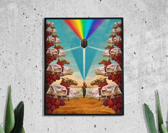Rainbow Crystal Print, Psychedelic Poster, Surreal Wall Art, Trippy Print, Collage Artwork, Spiritual Colorful Art, Retro Vibe, UNFRAMED