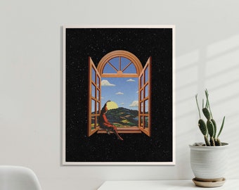 Dreamer Retro Wall Art, Meditation Print, Spiritual Artwork, Collage Art, Sci-Fi Poster, 8x10, 11x14, UNFRAMED