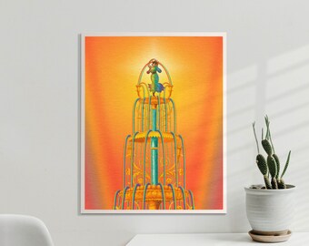 Rainbow Fountain Print, Colorful Art, Meditation Poster, Trendy Wall Art, Spiritual Artwork, Trippy Psychedelic Art, 8x10, 11x14, UNFRAMED