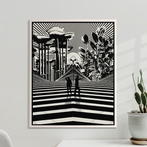 Split Love Artwork, Romantic Print,  Black and White, Romantic Wall Art, Trippy Poster, Psychedelic Print, 8x10, 11x14, UNFRAMED