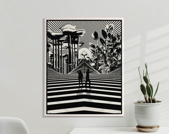 Split Love Artwork, Romantic Print,  Black and White, Romantic Wall Art, Trippy Poster, Psychedelic Print, 8x10, 11x14, UNFRAMED