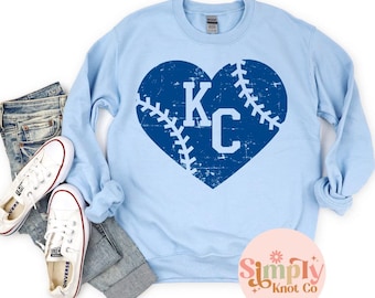 Kansas City Baseball Heart Sweatshirt, Kansas City Baseball, KC Baseball Sweatshirt, Kansas City Baseball Shirt, Retro KC Baseball Crewneck