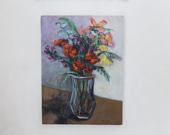 Signed Acrylic Floral Still Life Painting on Canvas