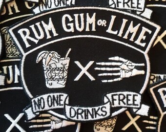 RUM, GUM or LIME 5" Embroidered Iron-On Tiki Biker Patch! Daiquiri Mai Tai Cocktail Car Club