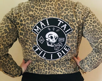 MAI TAI Til I DIE 10" x 9.5" Large Scale Iron-On Embroidered Back Patch! Tiki Biker Club