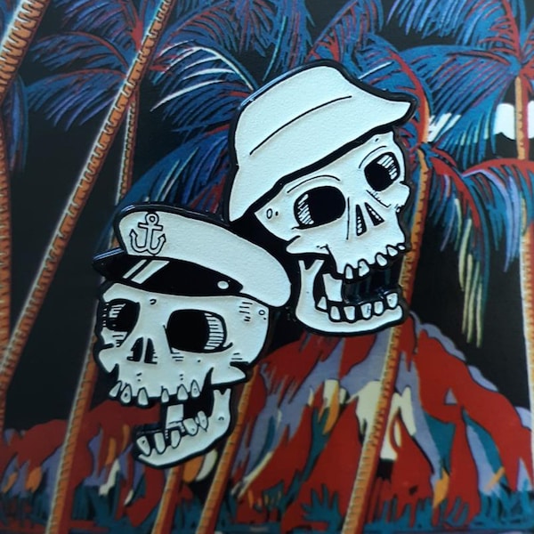 SKULLIGAN'S ISLAND Glow-in-the-Dark 1.75" Soft Enamel Pin! Gilligan Skipper Skulls