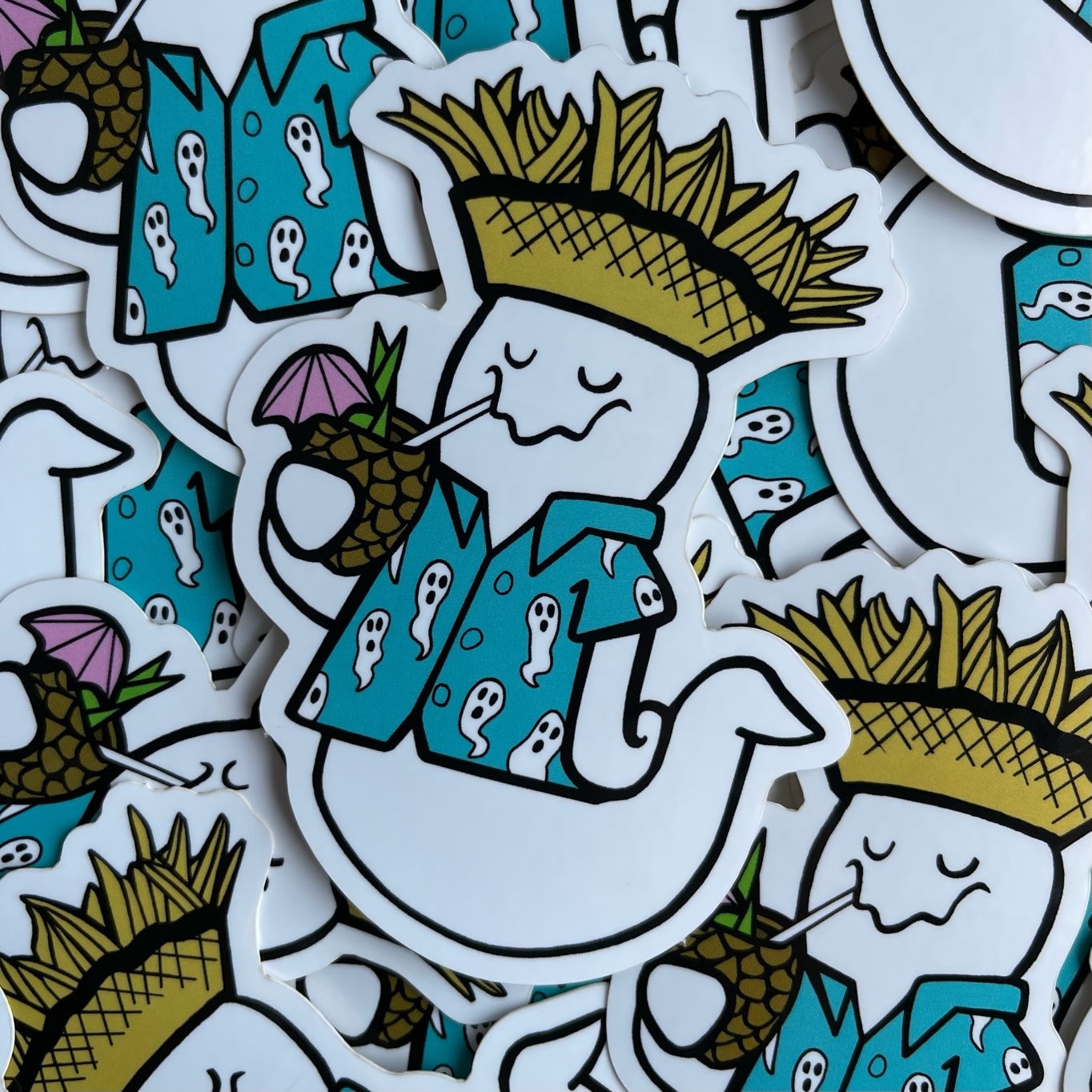 BOO-UAU Tiki Luau Ghost 4" Vinyl Sticker! Halloween Tropical