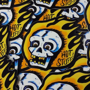 HOT STUFF Flaming Skull 4" Heavyweight Vinyl Sticker