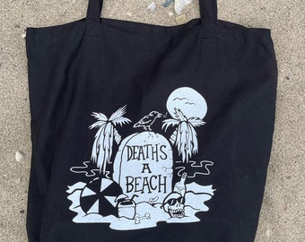 DEATH'S A BEACH Oversize Tote Beach Bag! Goth Tiki Vacation