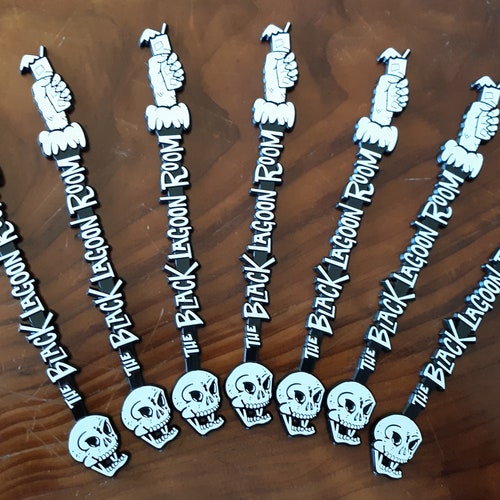 BLACK LAGOON ROOM Logo Swizzle Sticks! Packs of 1, 5 , 10, or 25 - Cocktail Stirrer Tiki Bar