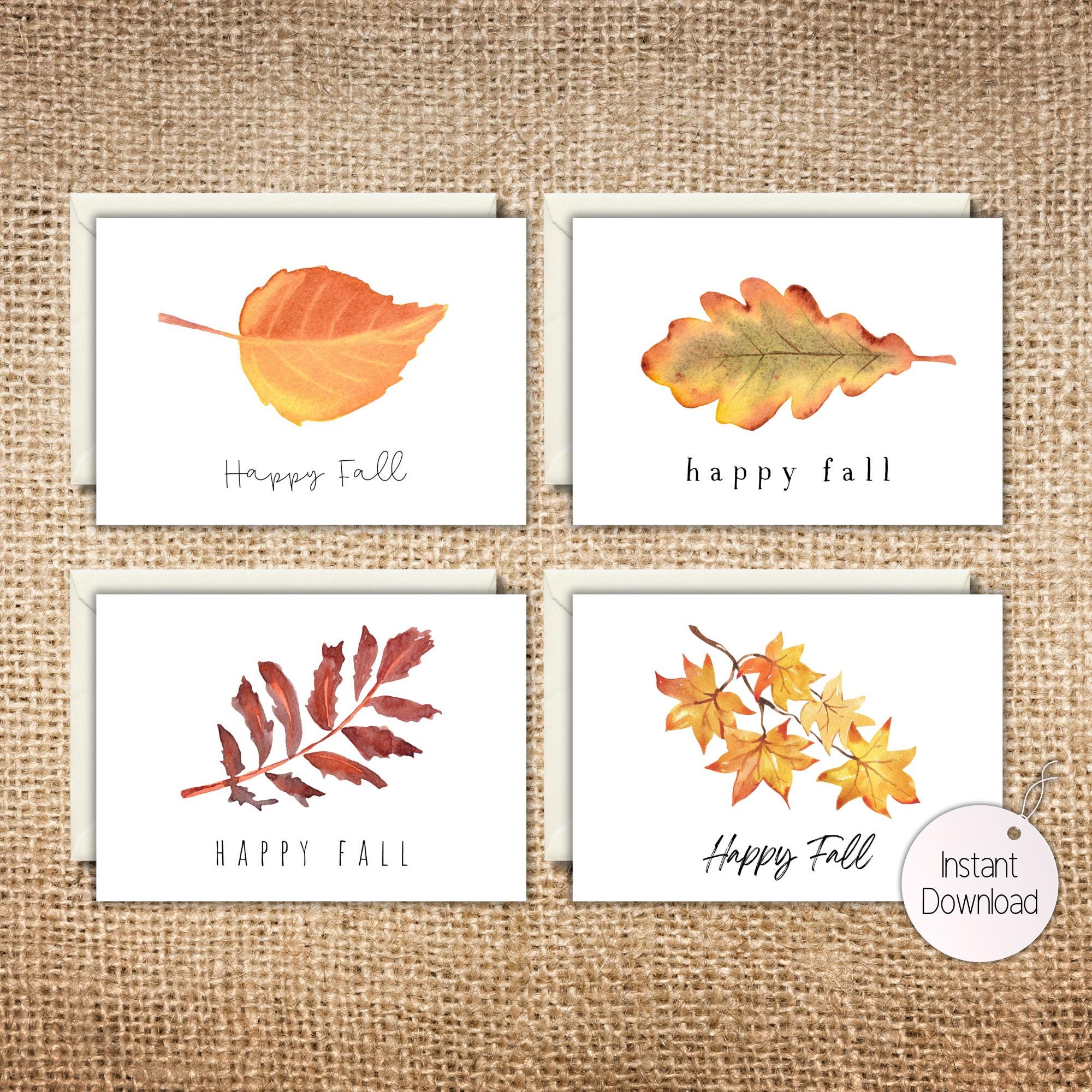 Fall Notes Printable Printable Fall Notecards: Watercolor Autumn Leaves, Set of 4 (5x7in ...