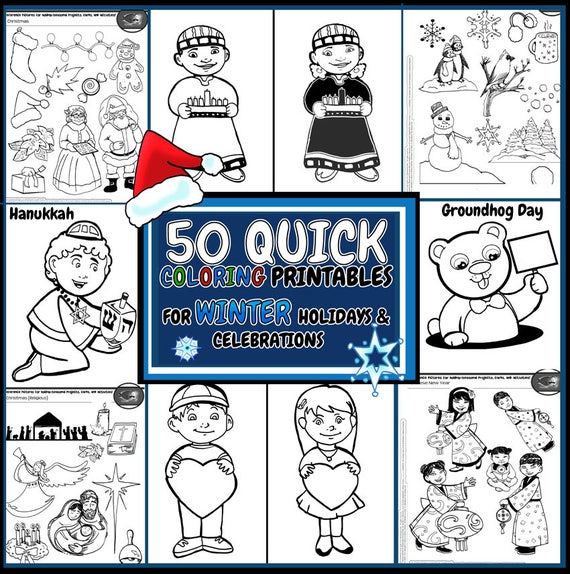 Winter Holiday Quick Kids Coloring Pages 50 Winter Kwanzaa Etsy