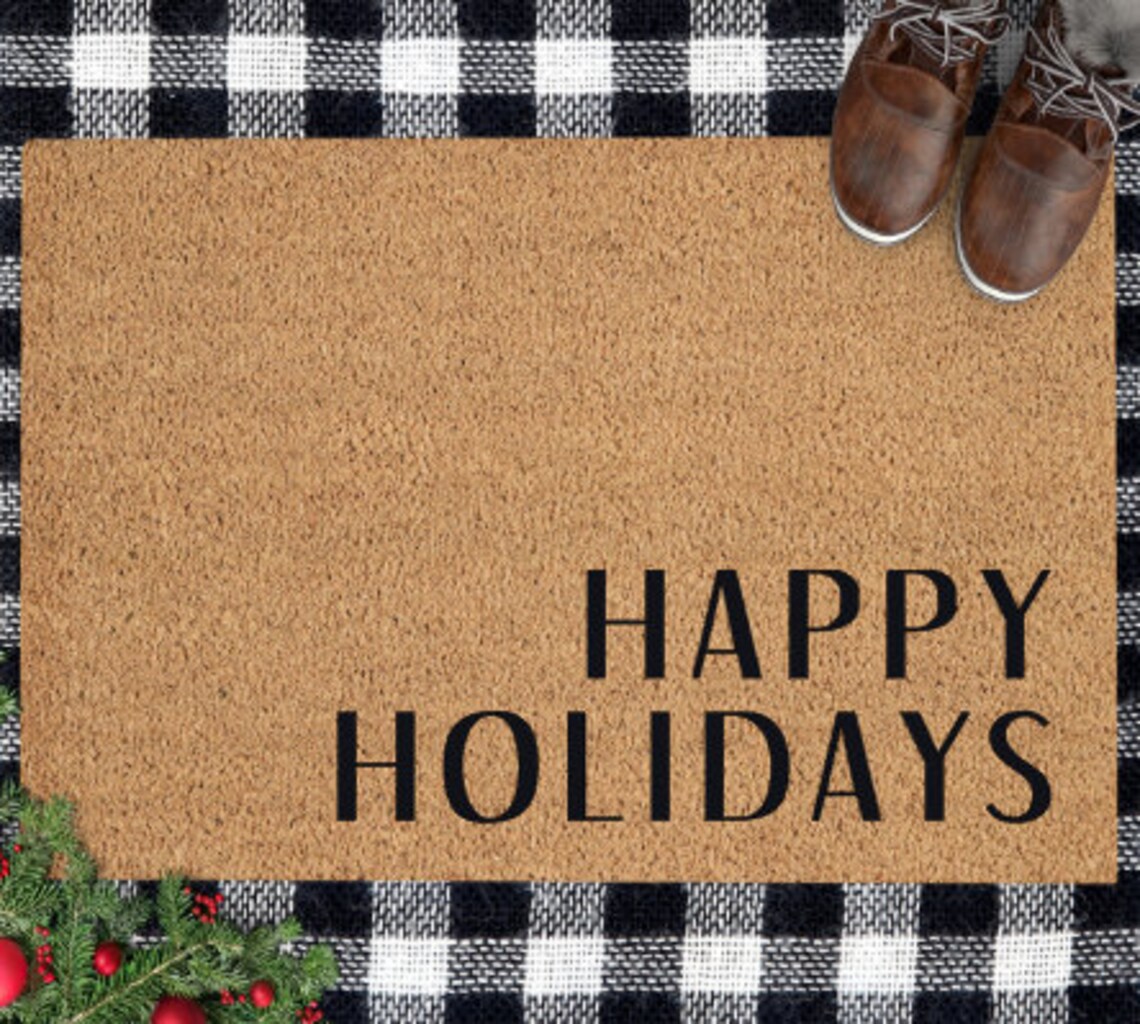 Happy Holidays Door Mat Happy Holidays Christmas Mat Etsy