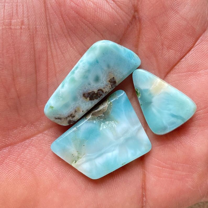 Top Classical Larimar Loose Cabochon Gemstone,Fancy Shape Larimar Lot,Very Rare Larimar Cabochon,Top Blue Pectolite Larimar Blue Gemstone,A