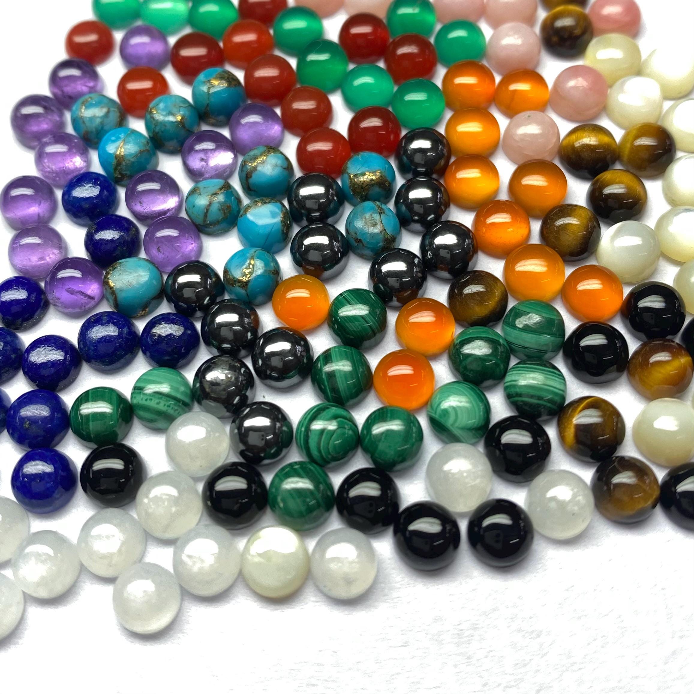 Multi Cab-5 MM Round Multi Cabochon-Multi Stone-Moonstone-Lapis Lazuli-Onyx Black Red Green-Malachite-Pink Opal-Tiger Eye-Amethyst-Multi Cab